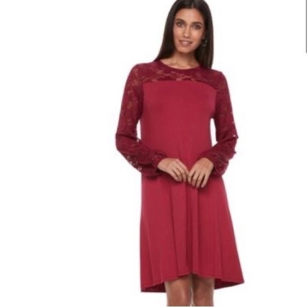 Long lace sleeve wine burgundy dress size XL